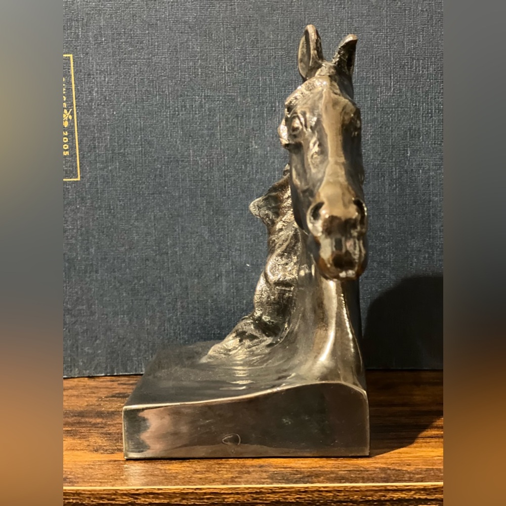 Vintage Alfred Flauder Signed Silverplated Horse Busts Heads Bookends One Piece